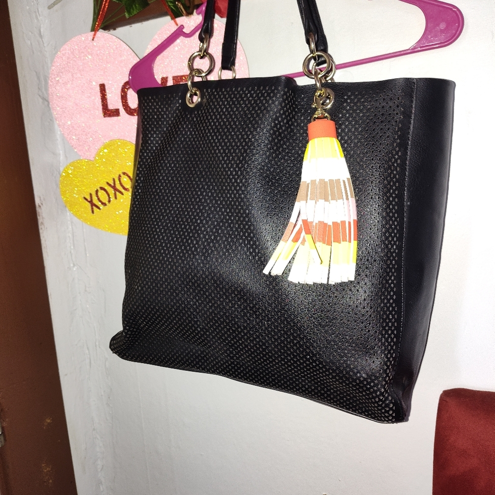 Elegant Black Tote Bag with Tassel